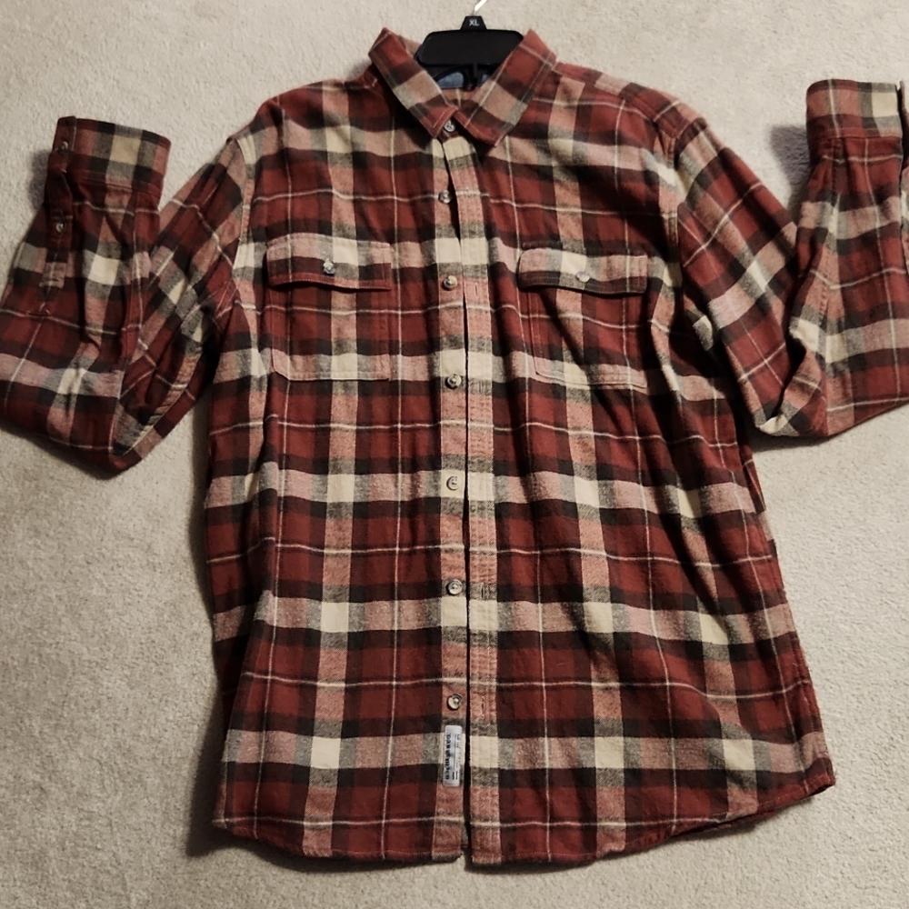 Men's Plaid Flannel Shirt Burnt Orange Tan Plaid - large